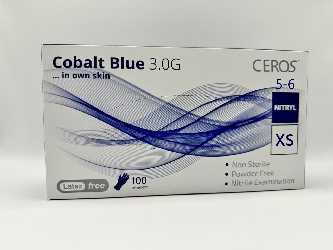 Рукавички нітрилові оглядові нестирильні неприпудрені СEROS Cobalt Blue 3.0G,розмір XS